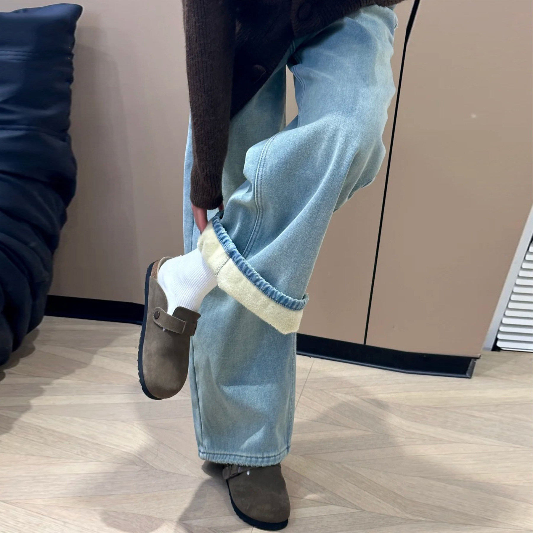 加绒浅蓝美式高腰直筒牛仔裤女冬季2025新款宽松显瘦垂坠感阔腿裤,女装/女士精品,牛仔裤,淘宝优惠券,粉丝福利购,淘宝优惠卷