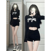 女2025年新款 夏季 薄款 黑色牛仔短裤 高腰显瘦紧身辣妹超短a字热裤