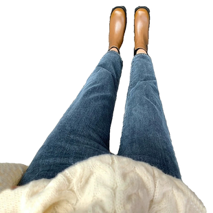 直筒牛仔裤女加绒加厚2023年秋冬季新款高腰显瘦八分显瘦烟管裤女