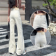 加绒弹力直筒阔腿裤 女2024秋冬新款 气质米白色高腰喇叭牛仔裤 时尚