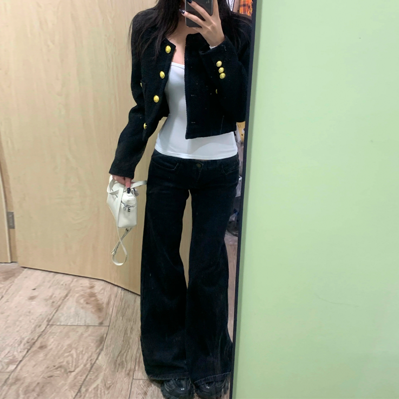 黑色低腰微喇牛仔裤女2025秋季新款垂感不贴腿小个子直筒喇叭裤子