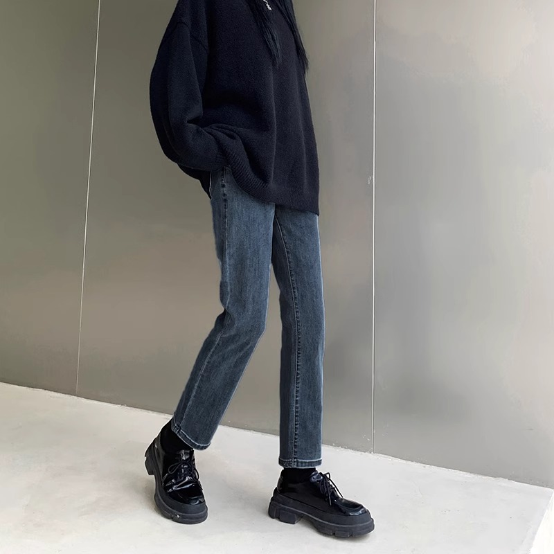 高腰烟管裤直筒牛仔裤女