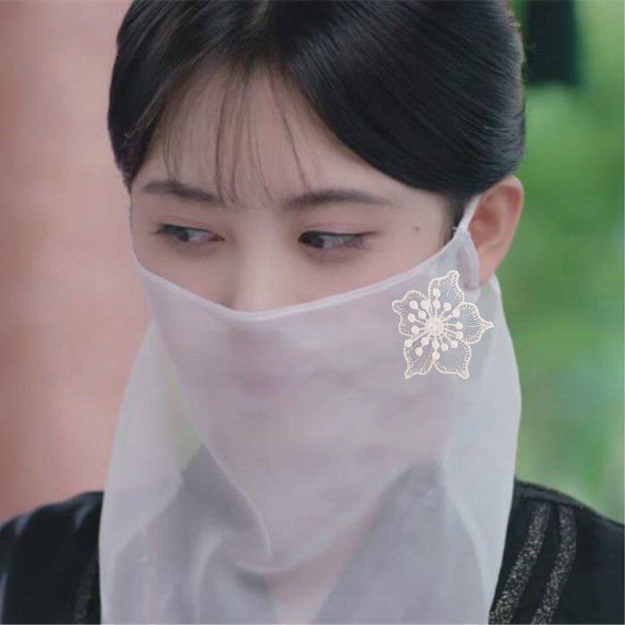 古风刺绣花面纱复古代汉服遮脸挂耳超仙古装汉服蒙面遮阳纱巾