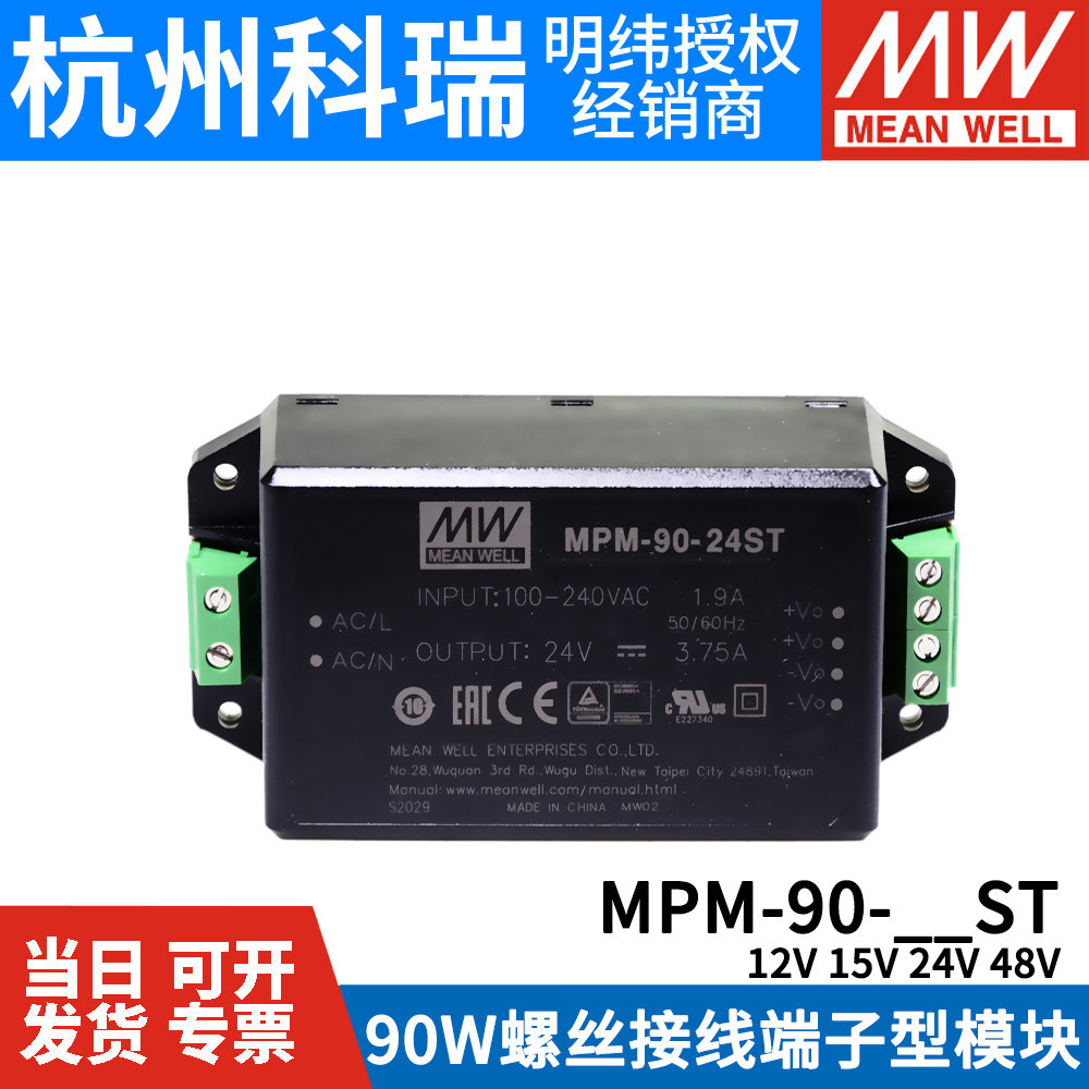 MEAN WELL MPM-90 스위칭 전원 공급 장치 90W 12|15|24|48V 의료용 터미널 유형 ST 모듈
