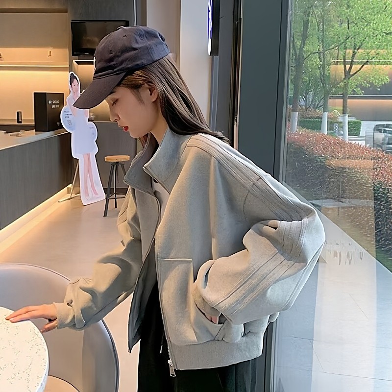 短款加绒加厚运动外套女2025秋冬新款棒球服宽松休闲夹克开衫上衣,女装/女士精品,短外套,淘宝优惠券,粉丝福利购,淘宝优惠卷