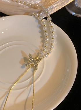 蝴蝶珍珠项链女高级设计感小众锁骨链2024年新款爆款轻奢时尚配饰