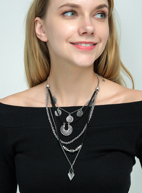 废土风项链女多层夸张项链长款毛衣链波西米亚风配饰民族风项链新