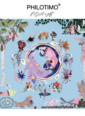 【新品】PHILOTIMO 小意达的花钟 桑蚕丝 方巾 （蓝