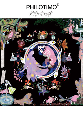 【新品】PHILOTIMO 小意达的花钟 桑蚕丝 方巾 （黑