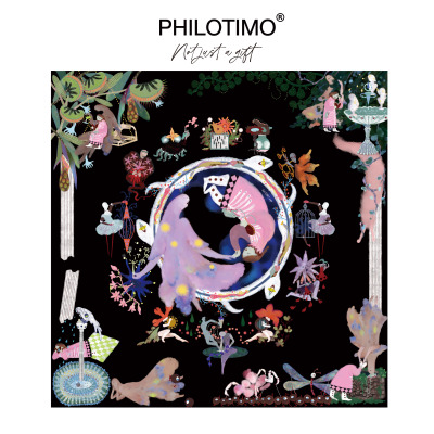 【新品】PHILOTIMO 小意达的花钟 桑蚕丝 方巾 （黑