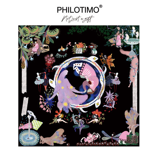 【新品】PHILOTIMO 小意达的花钟 桑蚕丝 方巾 （黑