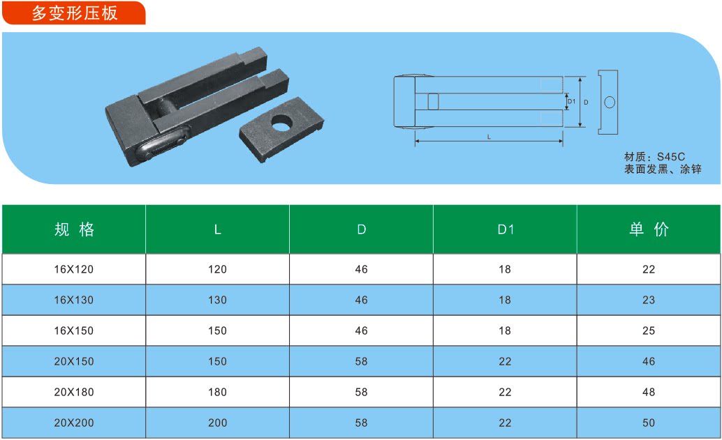 罗门 多边形压板注塑机模具压板多变式码模夹冲床平行压板m16m20