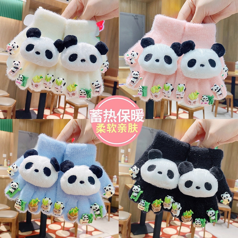儿童手套2025冬季女童熊猫五指套