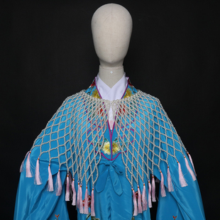 戏曲演出服装配饰花旦小姐红娘仿珍珠披肩 手工串织流苏珍珠云肩