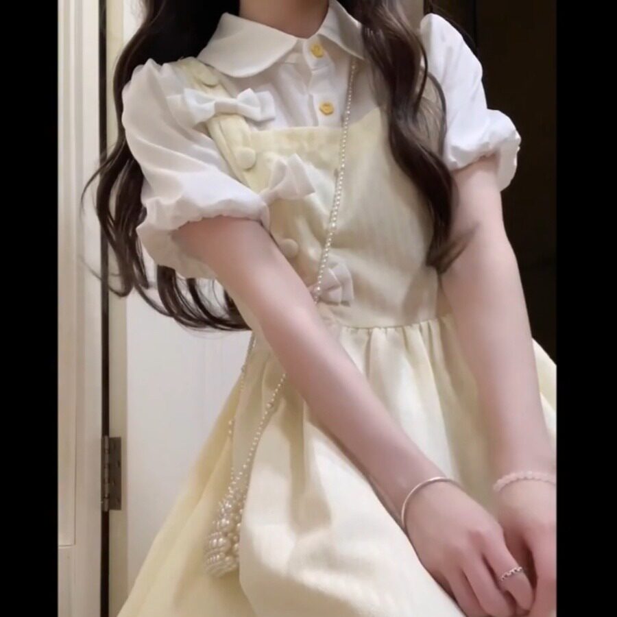 蟾宫折桂_现货假两件连衣裙夏装新款初中高中学生甜美拼接中长裙