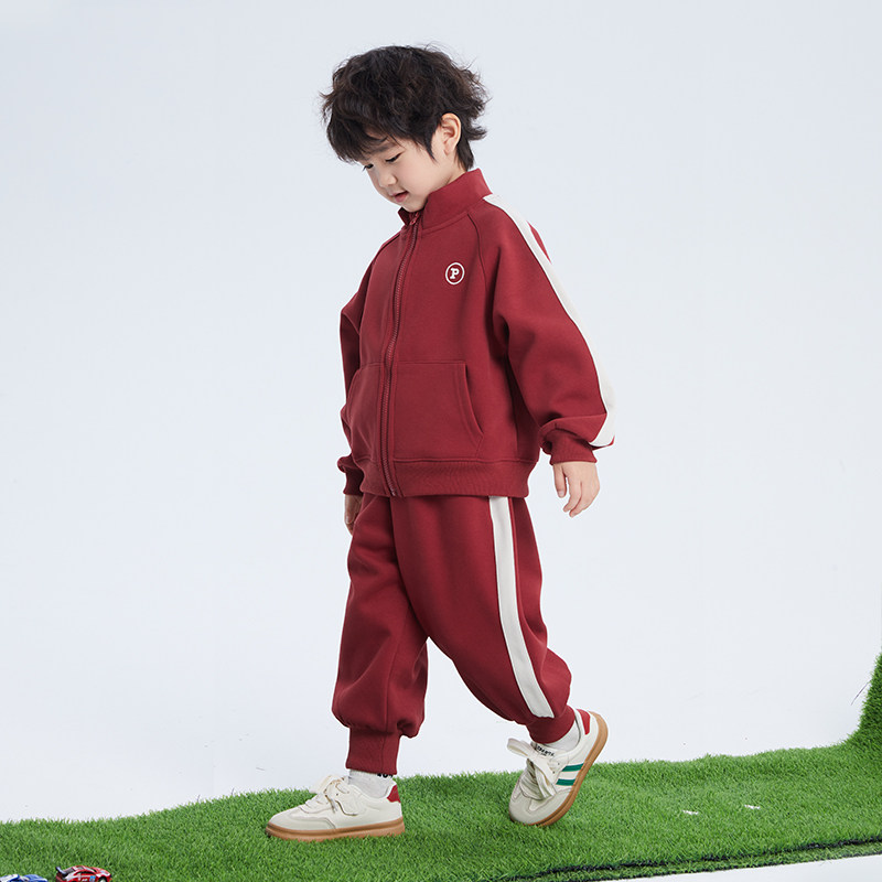 男童套装儿童运动衣服2026新款男孩红色帅气时髦春装小少爷两件套