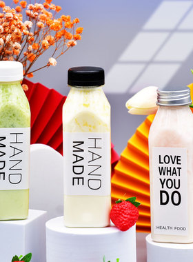 350ml400ml方形瓶透明pet塑料瓶ins风奶茶杯果汁饮料瓶网红饮品瓶