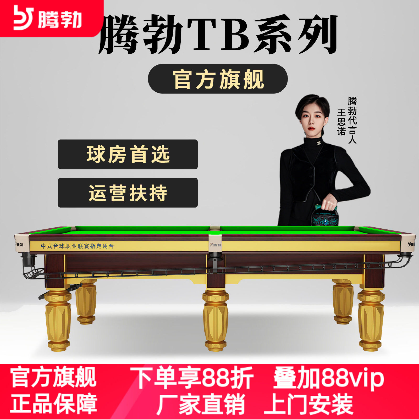 腾勃台球桌标准型家用室内桌球台标准型成人商用球房中式黑八桌子