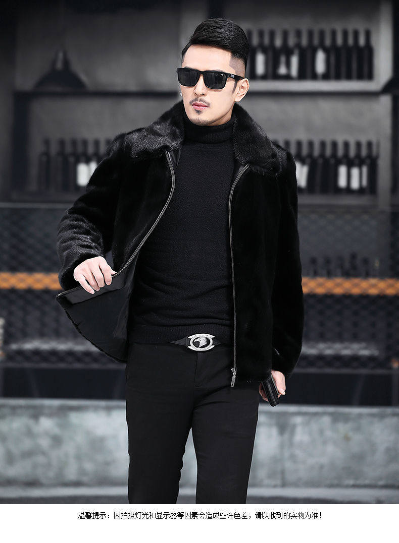 HAINING 밍크 코트 전체 밍크 모조 모피 밍크 코트 후드 남성 밍크 코트 재킷 두꺼운 겨울