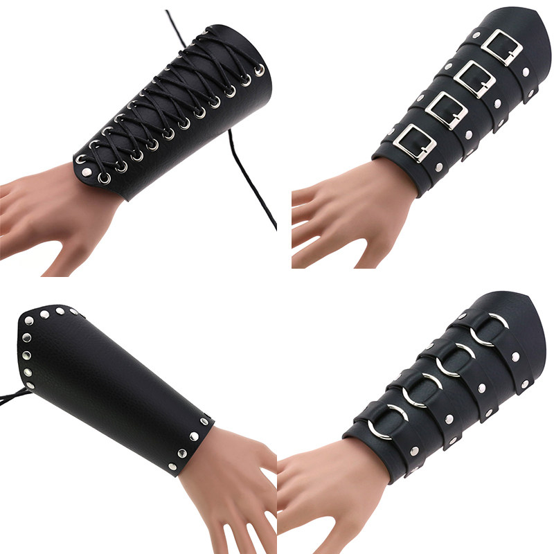 新款原宿朋克pu皮腊绳护腕cosplay绑带手带射箭护臂护手护具手链