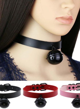 铃铛黑色CHOKER夸张性感皮质项链