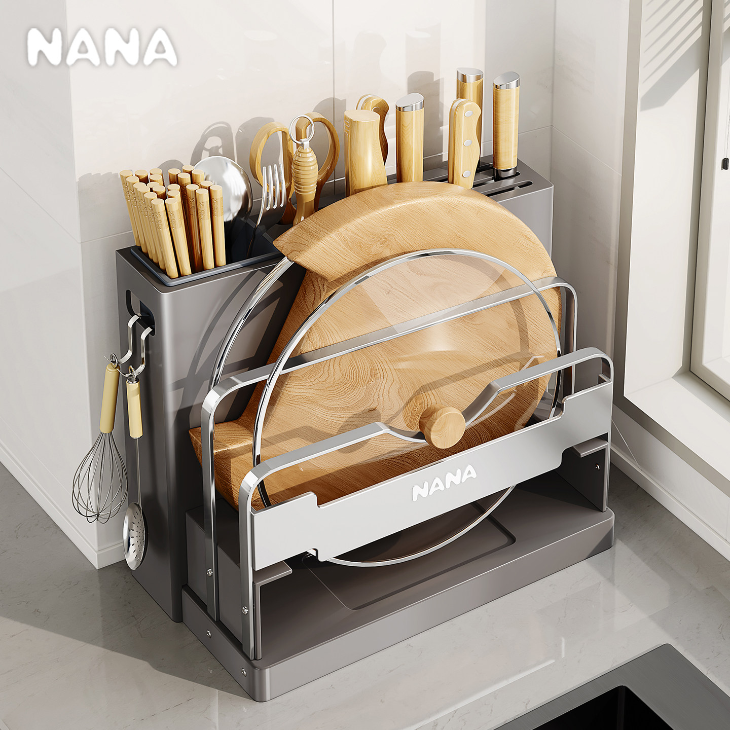 厨房刀架置物架2026新款不锈钢多功能菜刀筷子筒菜板架一体收纳架