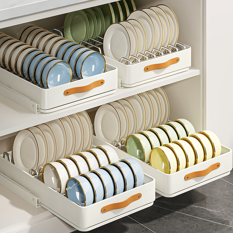 加长橱柜碗碟收纳架抽拉式拉篮