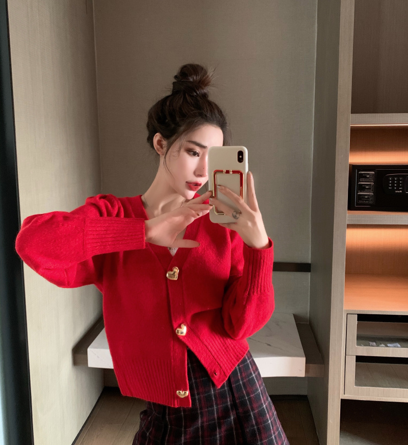 Real price red autumn winter sweater knitted cardigan