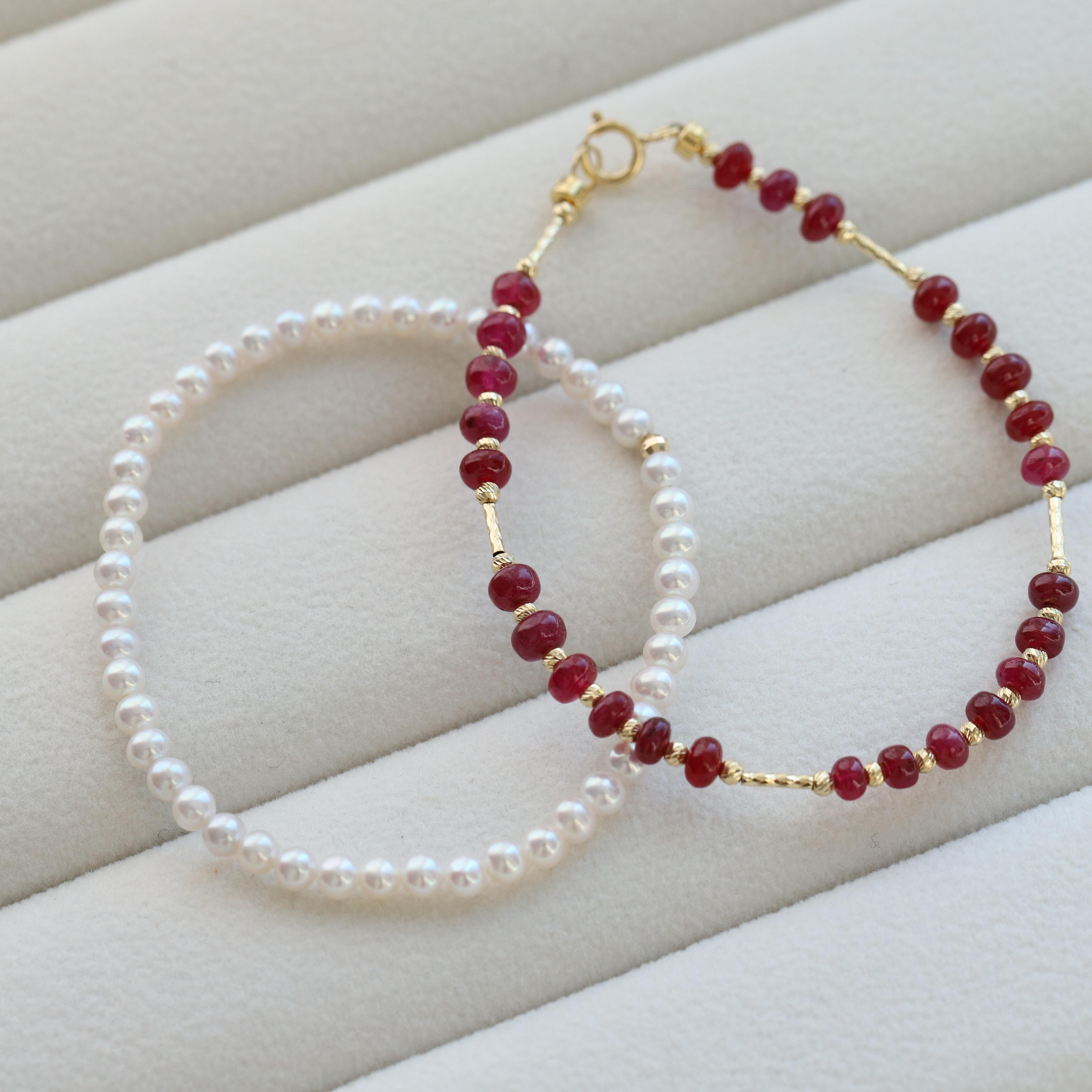 Alice Pearl 红宝石手链&Baby珍珠手链