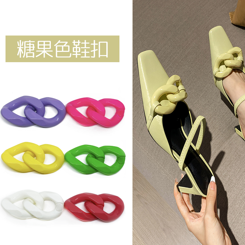 塑料糖果色可拆卸鞋花鞋扣鞋饰服饰箱包尖头中跟穆勒鞋小配件装饰