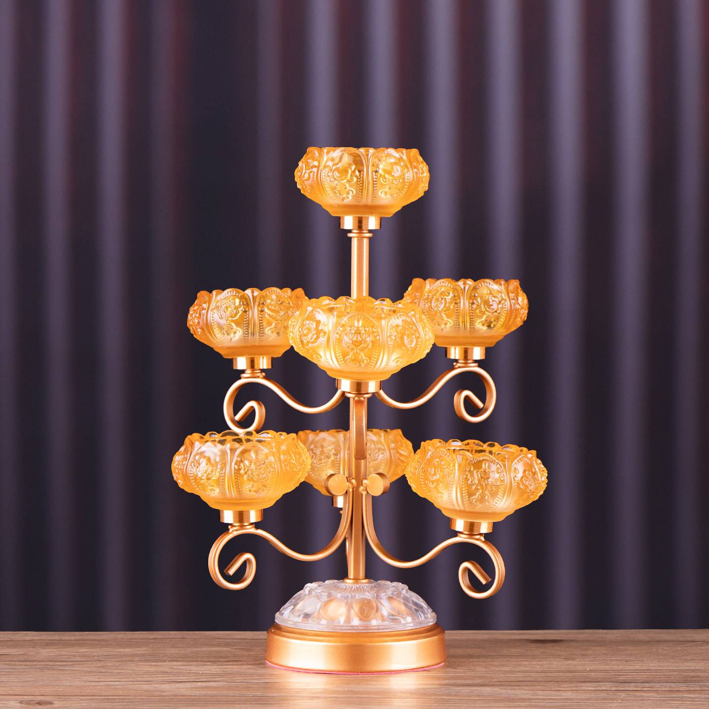 七星琉璃莲花烛台酥油灯灯盏家用供佛灯座佛龛前摆件蜡烛台长明灯
