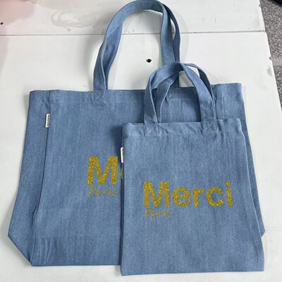 Merci字母帆布托特包女大容量单肩手提袋休闲简约托特包