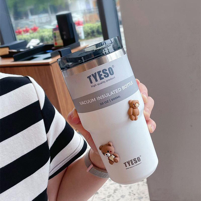 男士高档办公保温杯女生吸管简约双饮杯创意个性磨砂潮流车载水杯