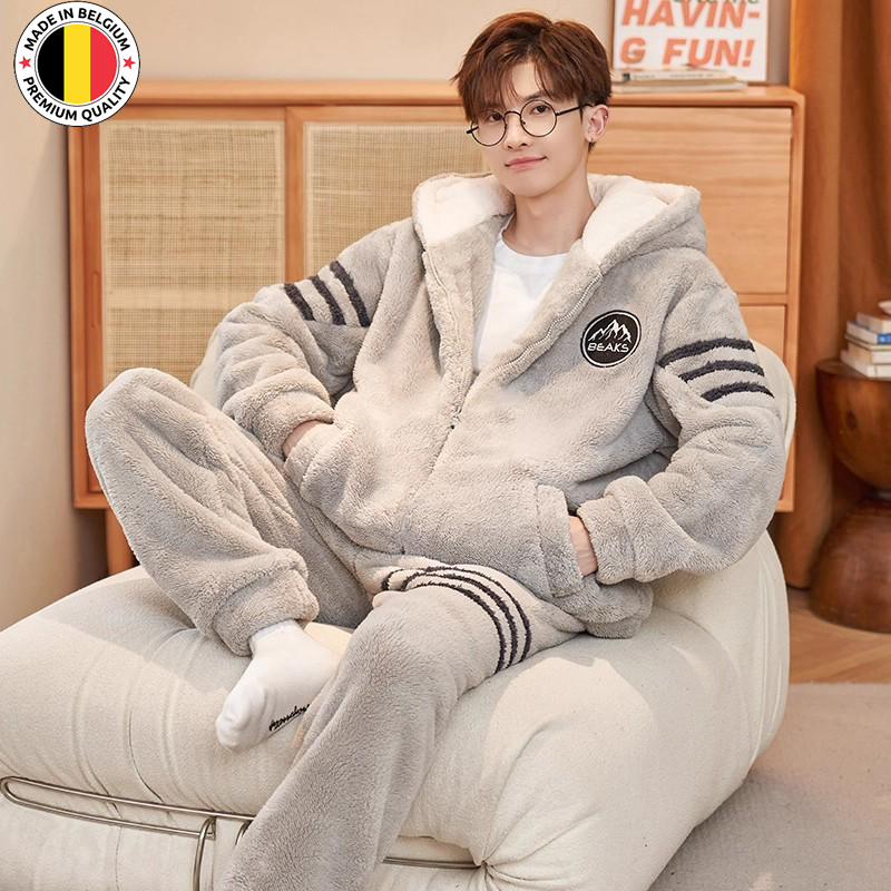 德国珊瑚绒睡衣男士冬季加厚加绒保暖青少年男款法兰绒冬款家居服