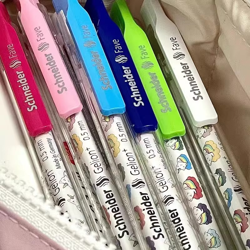 德国施耐德中性笔菲尔心趣进口学生专用刷题考试透明黑色笔芯0.5