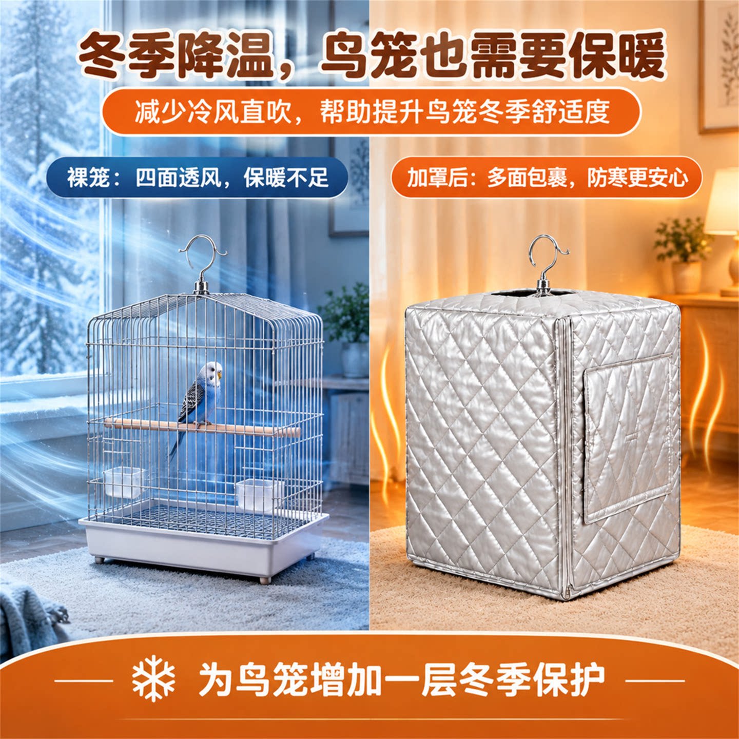 鸟笼罩冬季加棉加厚保暖笼衣遮光防寒保温优嗖布卡星50达洋鸟笼罩
