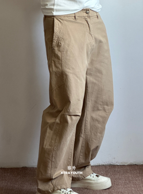 【复古解构】直筒工装裤法工裤显瘦神裤收褶剪裁宽松弯刀长裤男