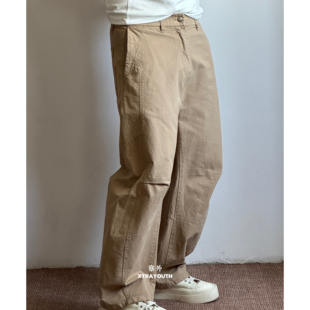 【复古解构】直筒工装裤法工裤显瘦神裤收褶剪裁宽松弯刀长裤男