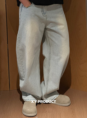XY察外 【奶油蓝】复古水洗弯刀牛仔裤弯刀裤显瘦百搭