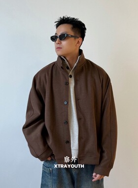 XY【松弛感】廓形羊毛醋酸夹克立领卫衣情侣外套夹克慵懒保暖