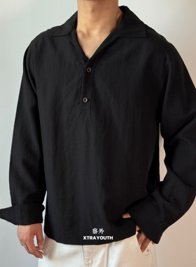 XRTAYOUTH【抗皱棉麻衬衫】莱赛尔V领老钱风衬衫亨利领长袖套头