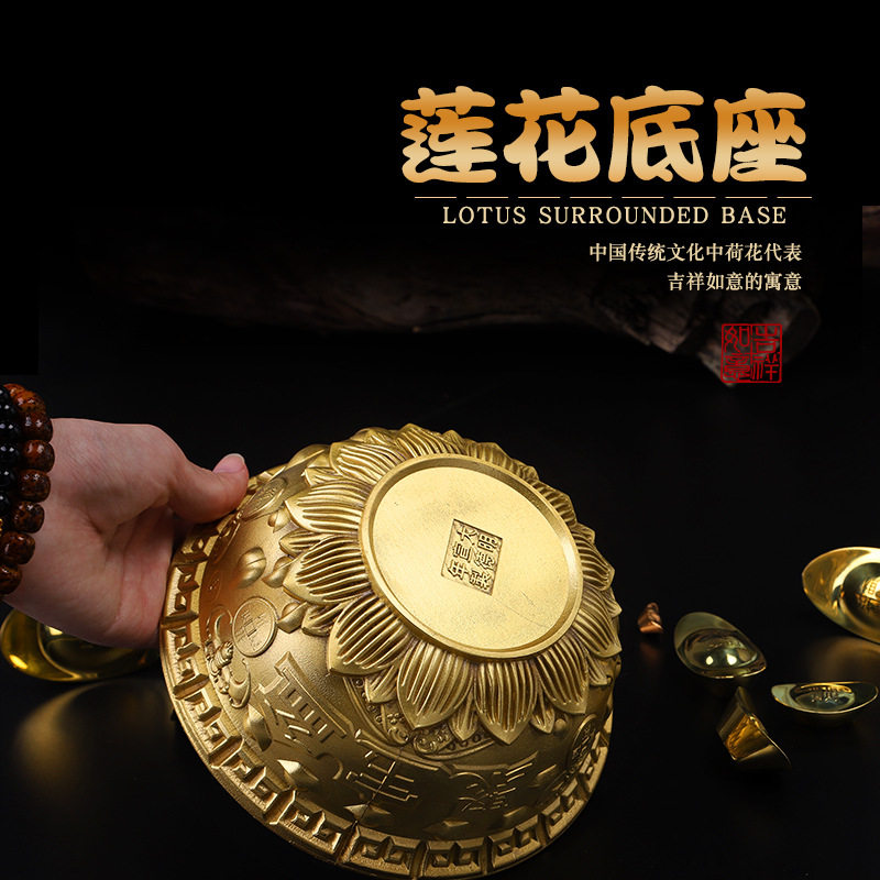 纯铜聚宝盆黄铜摆件实心铜碗