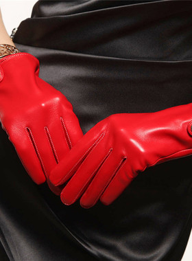 ELMA秋冬季短款保暖真皮手套 羊皮触屏女士薄款真皮手套EL033PN