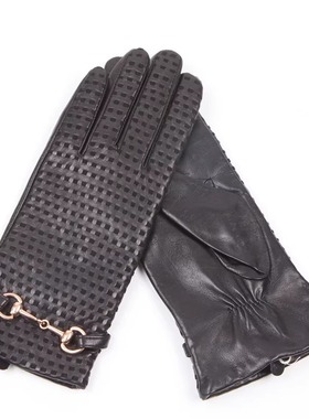 ELMA秋冬女士真皮手套进口羊皮羊反绒皮丝羊毛里金属扣手套EL044