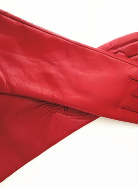 ELMA秋冬新款女士中长款真皮手套羊毛里进口羊皮加大码手套EL057