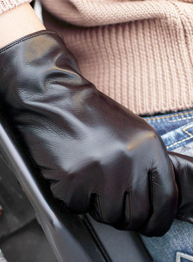 WARMEN真皮手套男士冬季保暖加绒开车薄款触屏羊皮手套加大码M001
