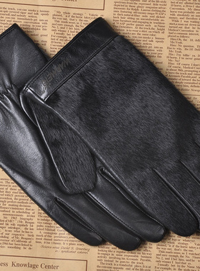 WARMEN男士秋冬真皮手套马毛羊皮加绒保暖触屏手套开车驾驶M030