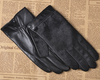 男士羊皮加绒保暖开车触屏手套