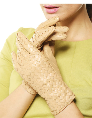 冬季保暖时尚风编织羊皮手套