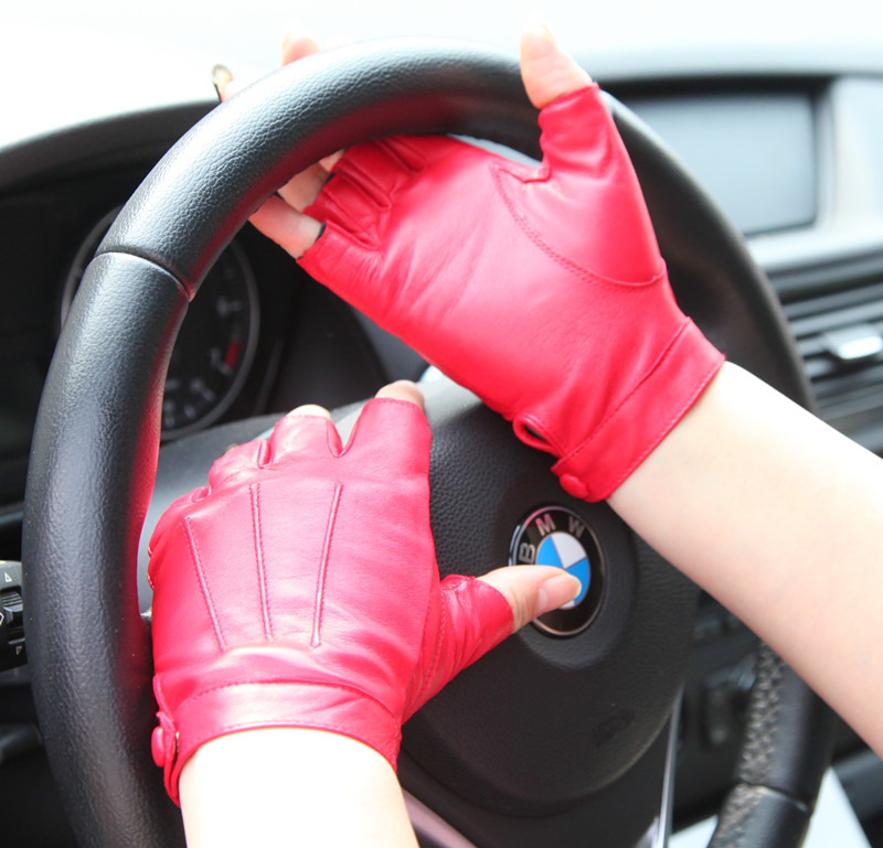 情侣薄款开车羊皮男士半指手套